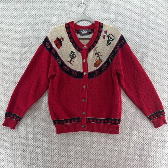 VTG Woolrich Sweater Womens M Red Button Front Autumn Teacher Fall Pumpkin - Picture 1 of 14